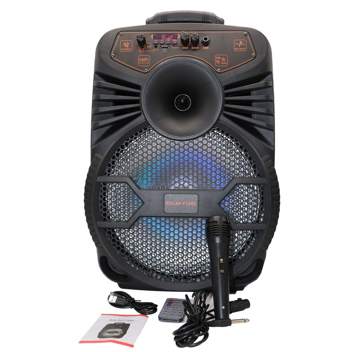 Boxa portabila F1502, 15", 30W, Microfon, USB, Telecomanda, Negru