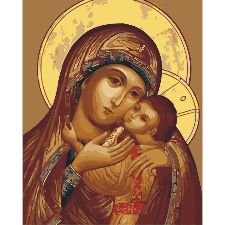 Комплект за рисуване по номера, Богородица с Младенеца, 40x50, Многоцветен