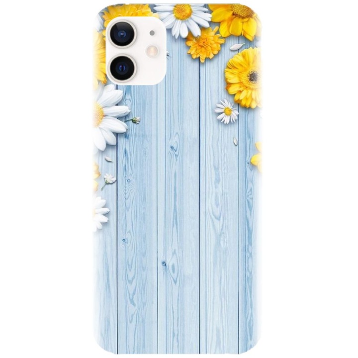 Apple iPhone 12 - Sunflower On Blue Wood modellel kompatibilis szilikon tok