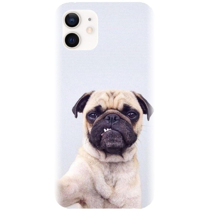 Apple iPhone 12-vel kompatibilis szilikon tok - Simple Pug Selfie modell