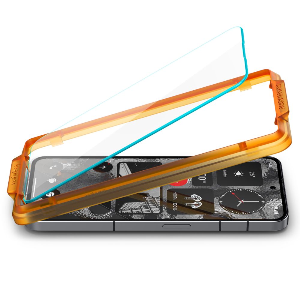 Set 2 folii sticla transparente cu sistem de montare Case friendly Spigen ALM GLAStR compatibil cu Nothing Phone 2