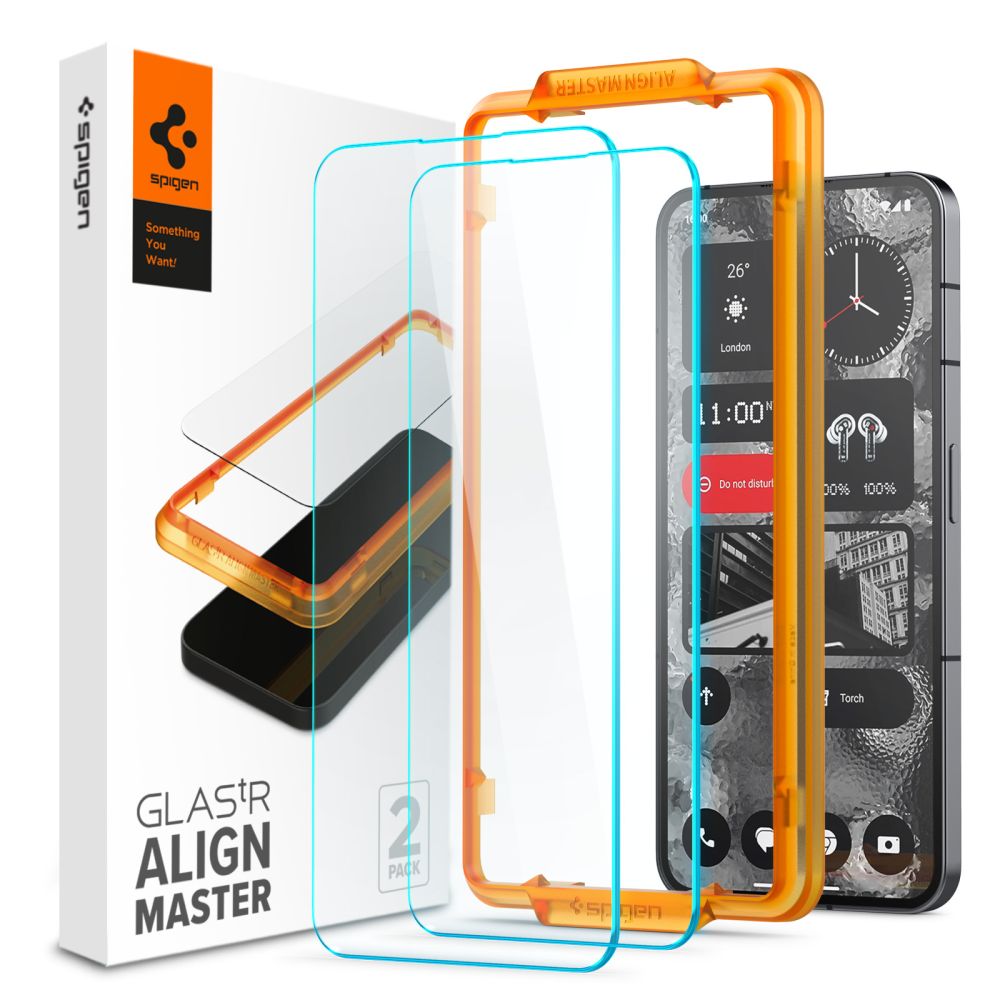 Set 2 folii sticla transparente cu sistem de montare Case friendly Spigen ALM GLAStR compatibil cu Nothing Phone 2