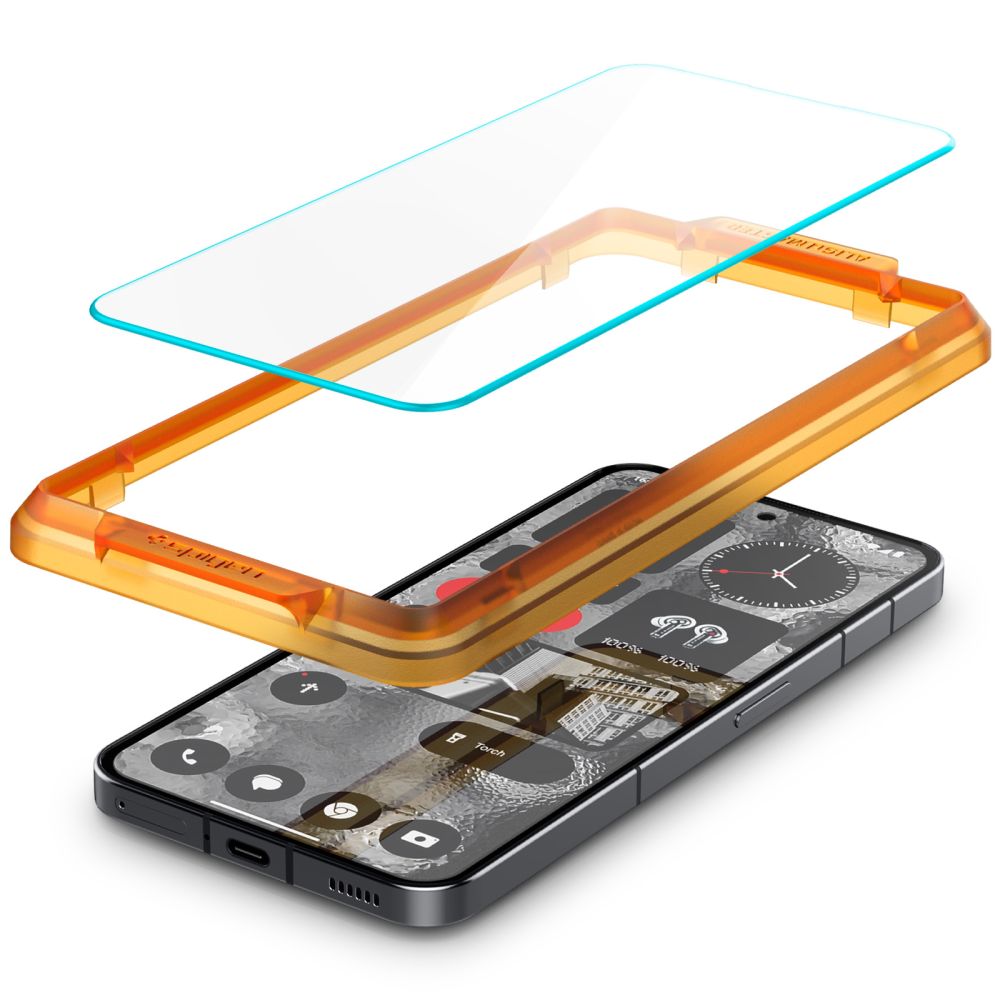 Set 2 folii sticla transparente cu sistem de montare Case friendly Spigen ALM GLAStR compatibil cu Nothing Phone 2