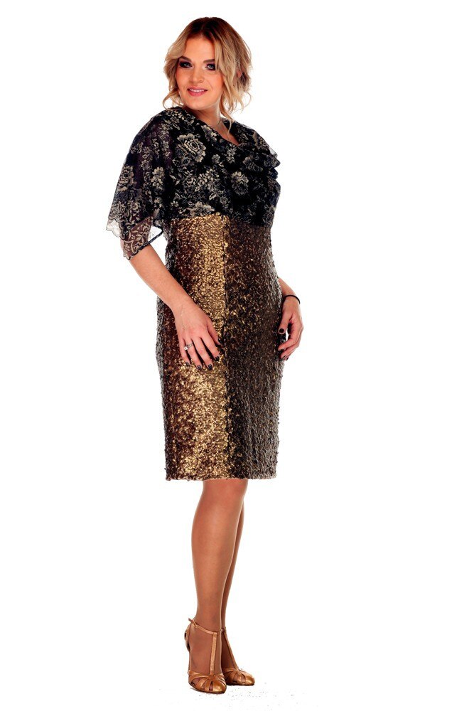 Rochie neagra cu auriu din tull paietat Liza Panait N425E