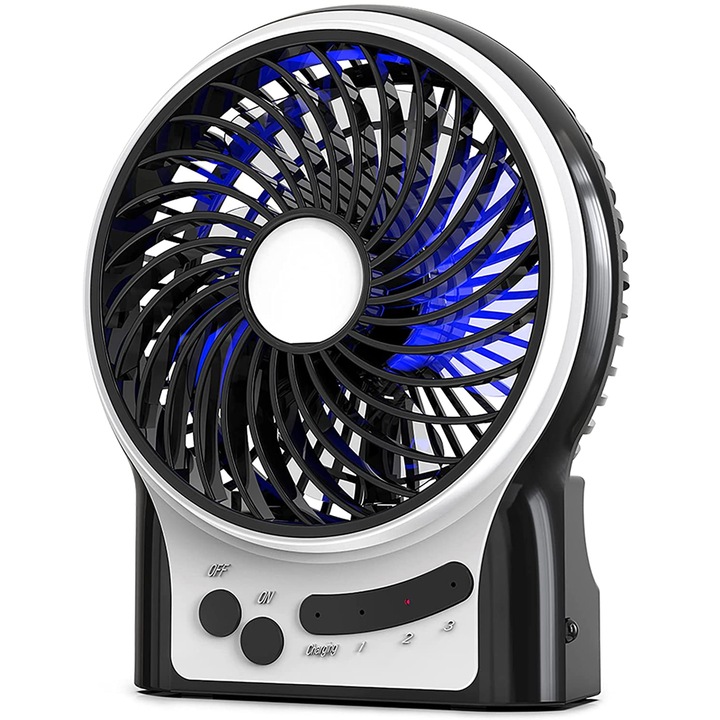 Ventilator portabil HERUSI, 3 viteze, negru, 10.4x4.1x15cm