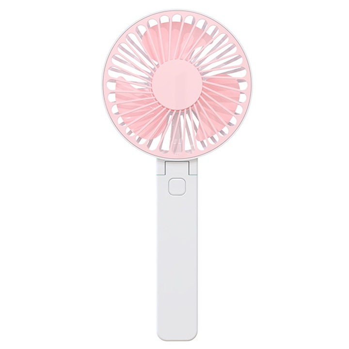 Ventilator portabil pliabil, multifunctional, silentios, timp de functionare indelungat, alb/roz