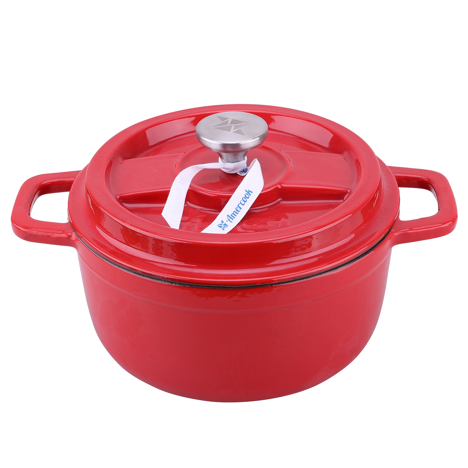Oala cu capac Amercook IPot, fonta emailata, inductie, 24 cm, 4.6 L, Rosu