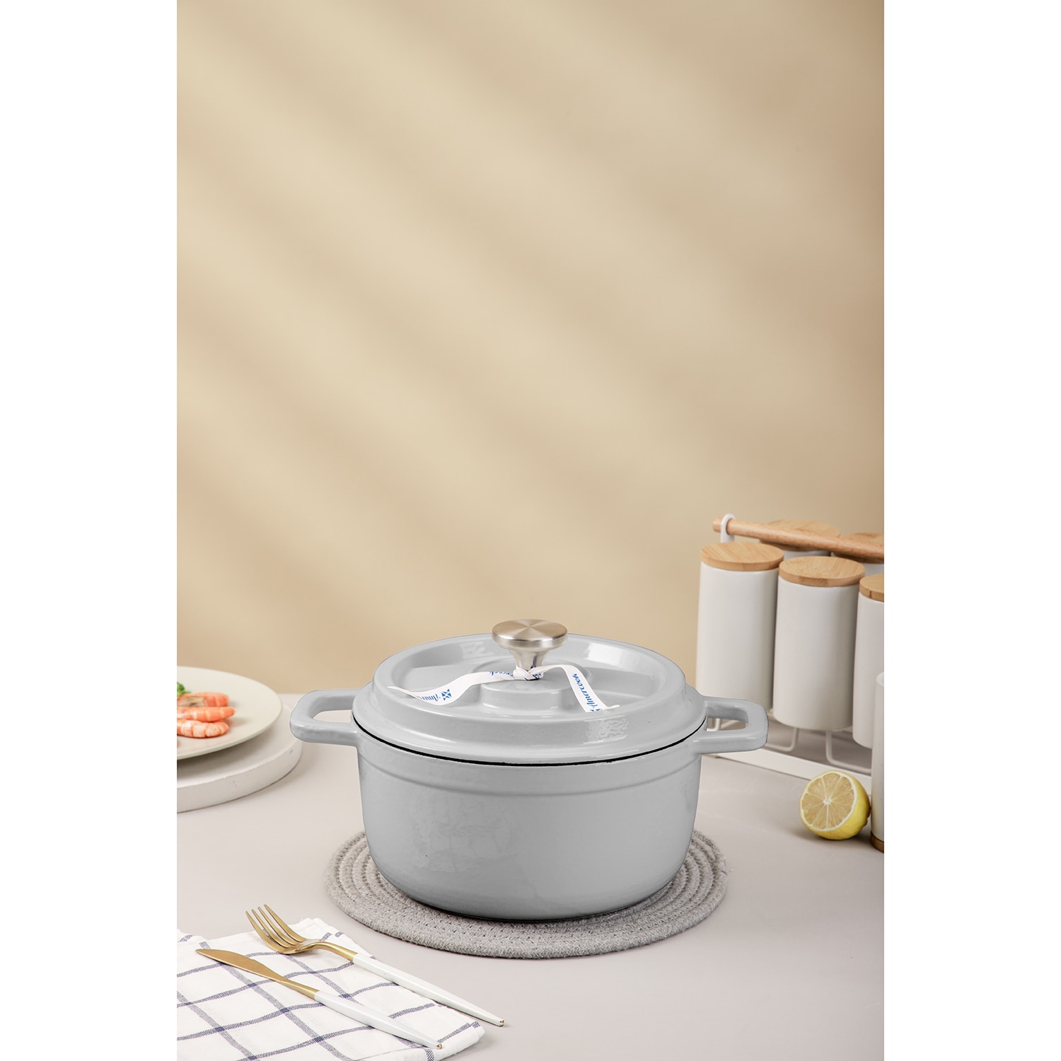 Тенджера Amercook, Емайлиран чугун, 24 см/3.95 л, С капак, Бял - eMAG.bg