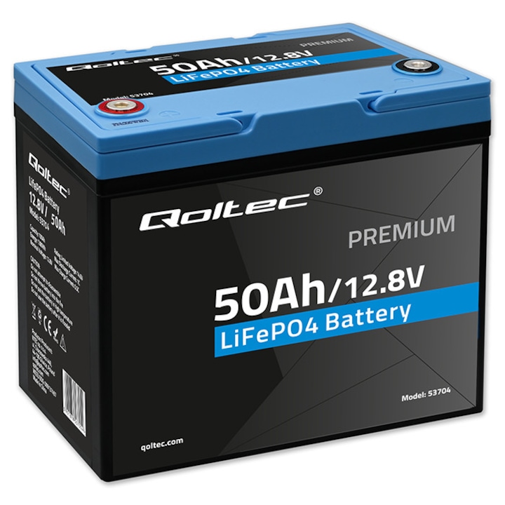 Baterie Qoltec LiFePO4 12.8V 50Ah 640Wh cu BMS pentru Stocare Energie Solara, Sisteme Fotovoltaice, Rulote, Barca, UPS, Durata Lunga de Viata, Siguranta Maxima, Baterie Litiu Fier Fosfat, Energie Verde, Garantie Producator