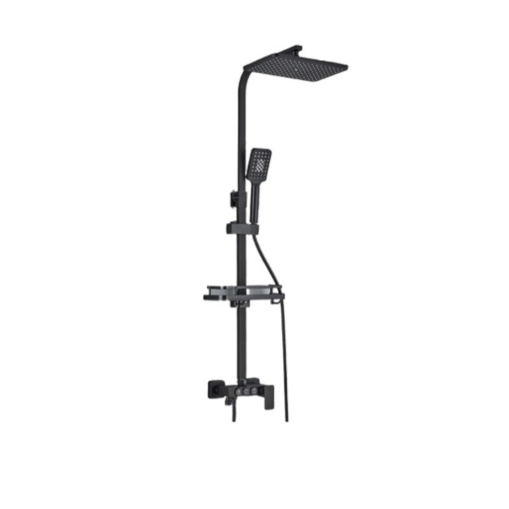 Coloana dus, Blackswan, Tip M221, model negru mat, cu 3 cai, dus mana tip SPA si pipa mobila ascunsa, dimensiune 116 cm