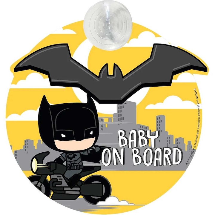 Figyelmeztető tábla Baby on board Batman, TataWay, sárga