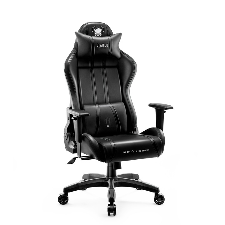 Scaun gaming Diablo X-One 2.0, Suport Lombar Ergonomic Ajustabil, Piele Ecologica, Normal Size, Negru