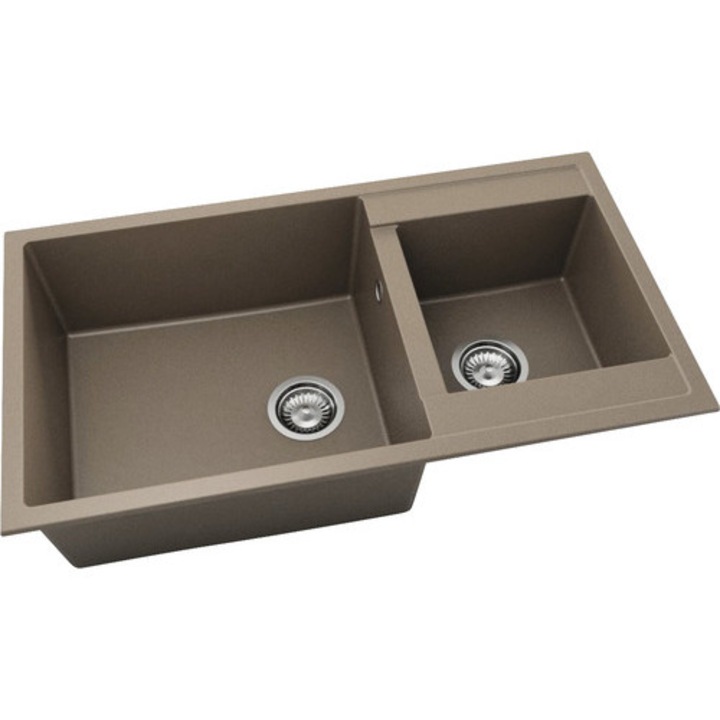 Chiuveta Bucatarie Cu 2 Cuve Fat Avangard 234 90x49 Cm, Fara Picurator, Reversibila, Fatgranit Frappe