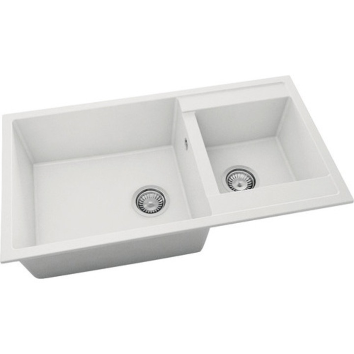 Chiuveta Bucatarie Cu 2 Cuve Fat Avangard 234 90x49 Cm, Fara Picurator, Reversibila, Fatgranit Pure White