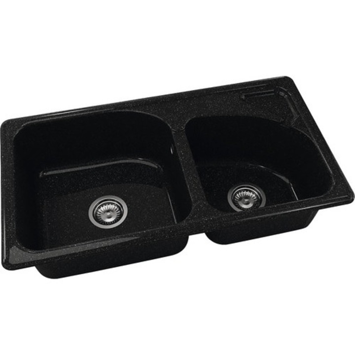 Chiuveta Bucatarie Cu 2 Cuve Fat Classic 204 90x49 Cm, Fara Picurator, Cu Sapuniera, Granixit Galaxy Black