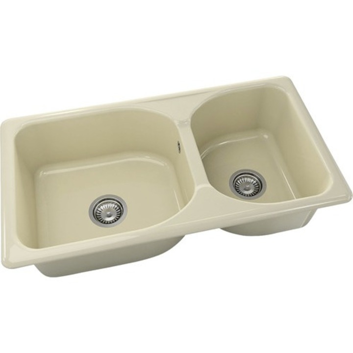 Chiuveta Bucatarie Cu 2 Cuve Fat Classic 213 90x49 Cm, Fara Picurator, Reversibila, Marmura Compozita Jasmin