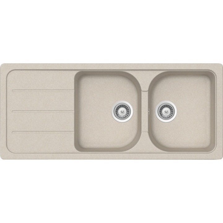Chiuveta Bucatarie Cu 2 Cuve Schock Formhaus D-200 116x50 Cm, Cu Picurator, Reversibila, Cristalite Sabbia