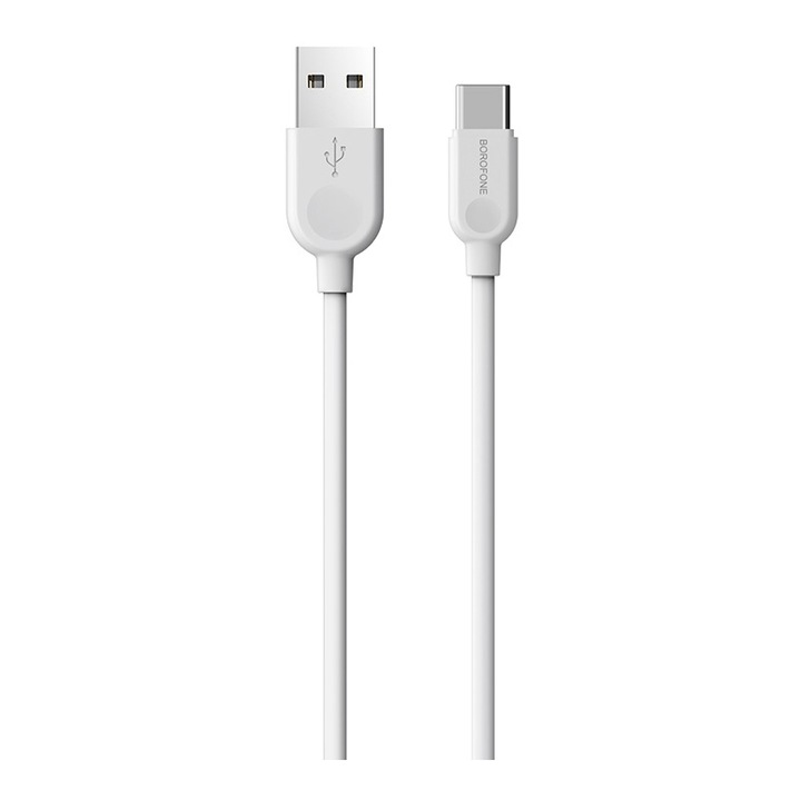 Borofone кабел за данни и зареждане, USB A към USB Type-C, 18W, дълъг 3 м, Бял