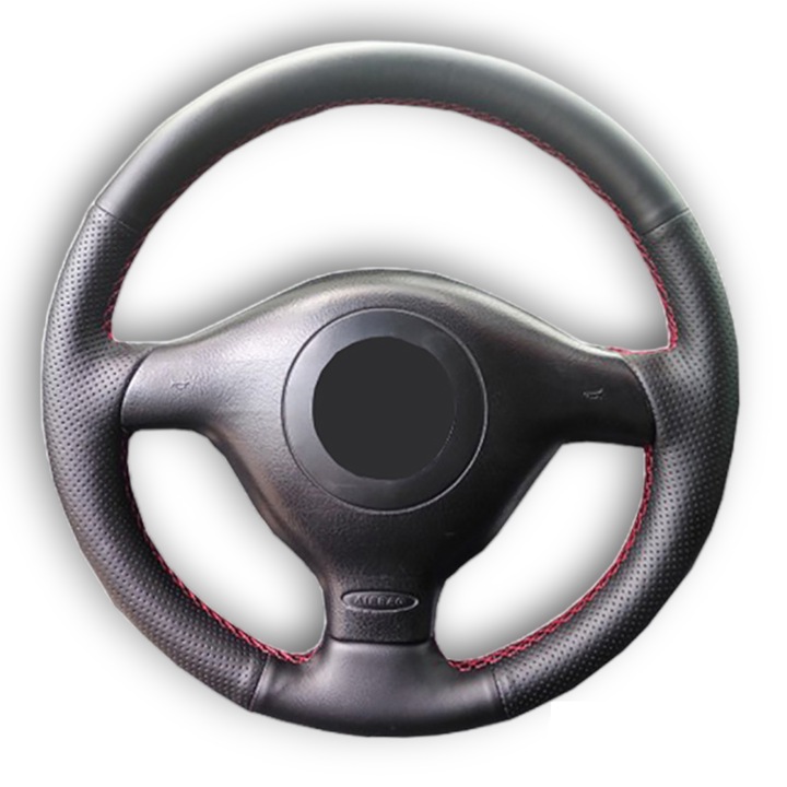 Husa volan piele, dedicata Volkswagen Golf 4, cusuta manual, culoare cusatura negru