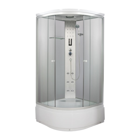 Cabina de dus completa, 90x90x215 cm, Alba, cu hidromasaj si iluminare