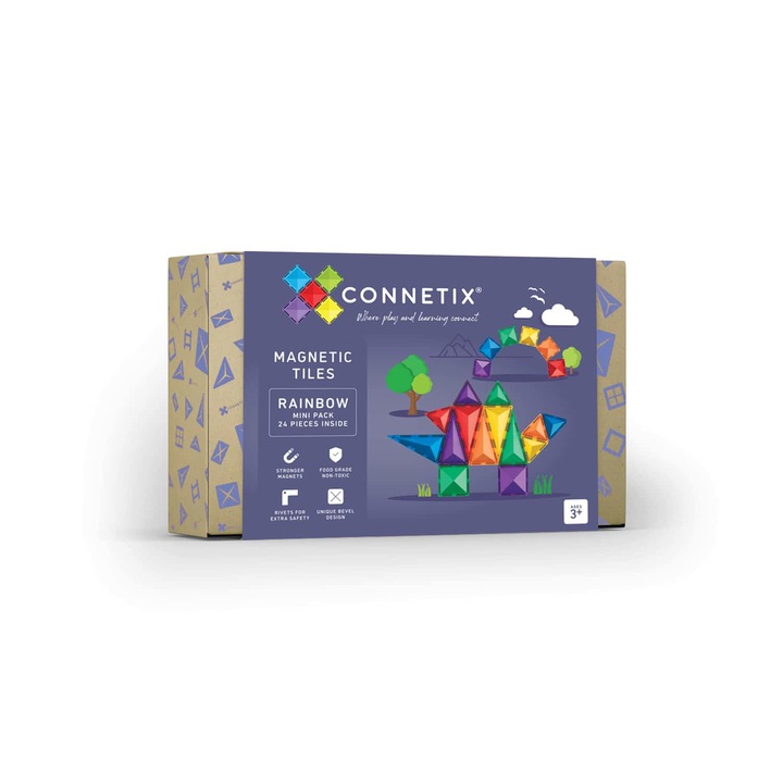 Set de constructie magnetic, Connetix, Magnetic Tiles, Rainbow Mini Pack, 24 piese