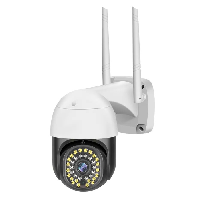 Wi-Fi камера, 3MP, 36 LED, Двупосочно аудио, Нощно виждане, Откриване на движение, Аларма, Водоустойчива, Intelligent Motion tracking, Бял/Черен