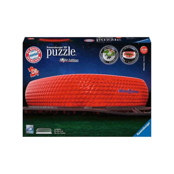 3D пъзел Ravensburger - Allianz Arena, LED светлина, 216 части