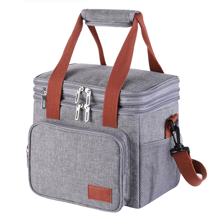 BYONDSELF® топлоизолираща чанта, 2 слоя къмпинг Cooler Bag, водоустойчива, голям капацитет 15 л, сива