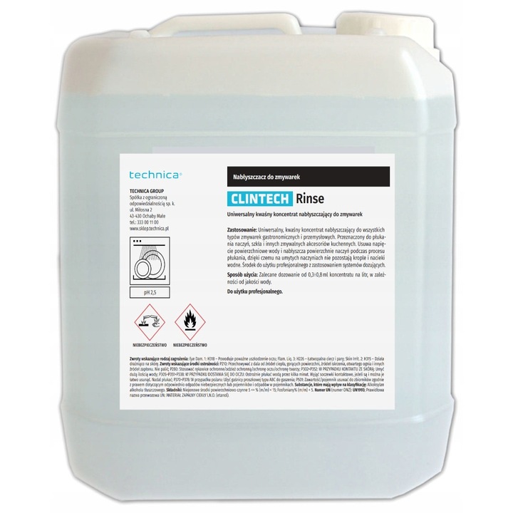 Öblítőszer mosogatógéphez, CLINTECH, 10 L, Fehér