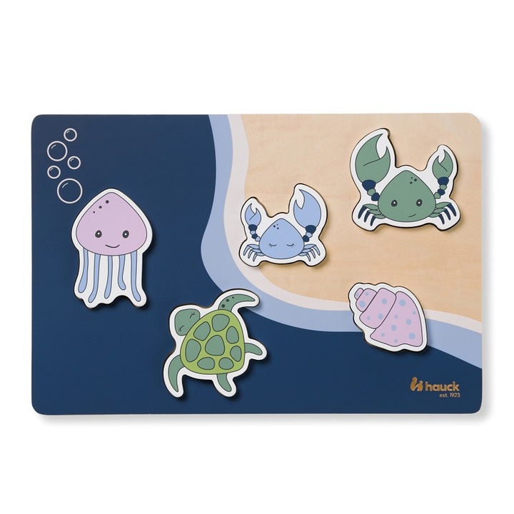 Puzzle Lemn FSC, 5 Piese Imbinate Coordonare Ochi-Mana, Sea