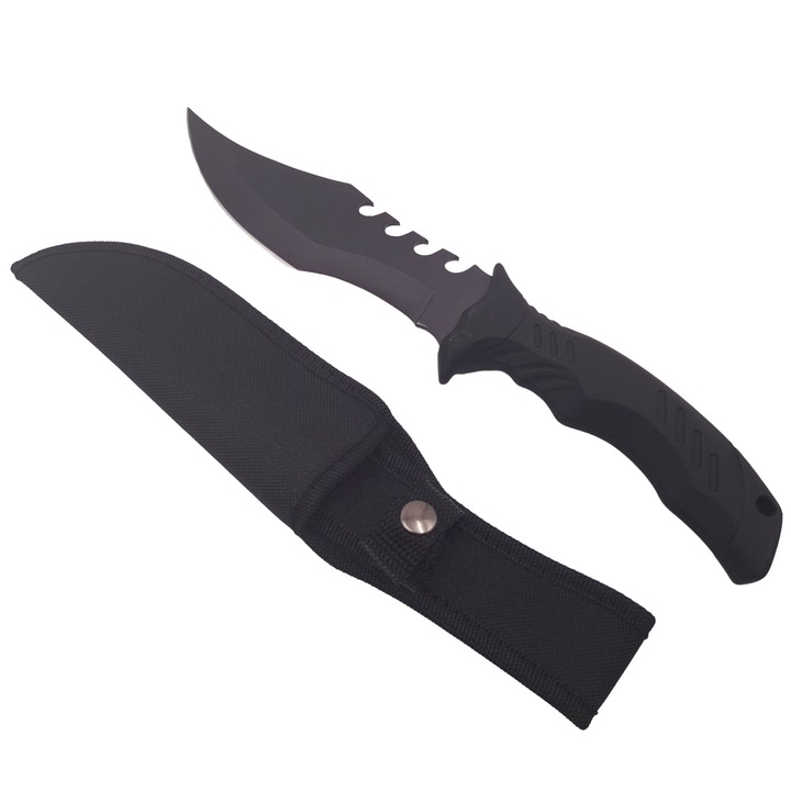 Cutit de vanatoare Depox, Comando Blade, 28.5 cm, otel inoxidabil, negru, teaca inclusa