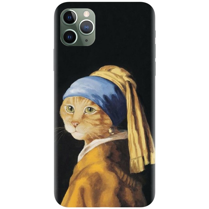 Силиконов калъф, съвместим с Apple iPhone 11 Pro - модел Cat With A Pearl Earring