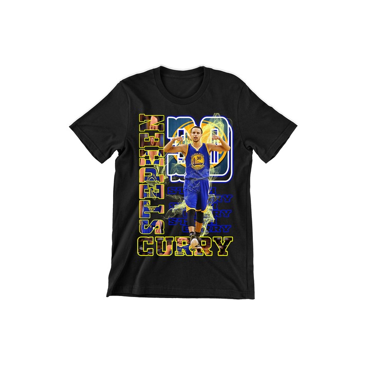 Детска тениска, Prestige-Boutique, Баскетболна топка, Stephen Curry, Черен, 134 CM