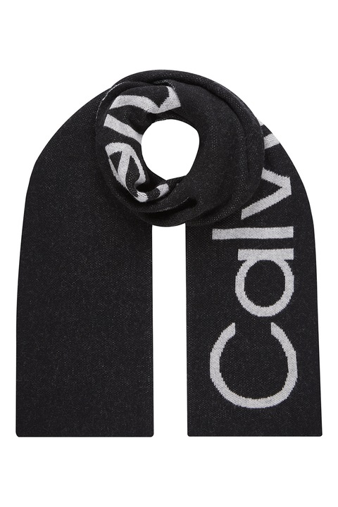 CALVIN KLEIN, Fular din amestec de lana cu model logo, Negru, Alb murdar