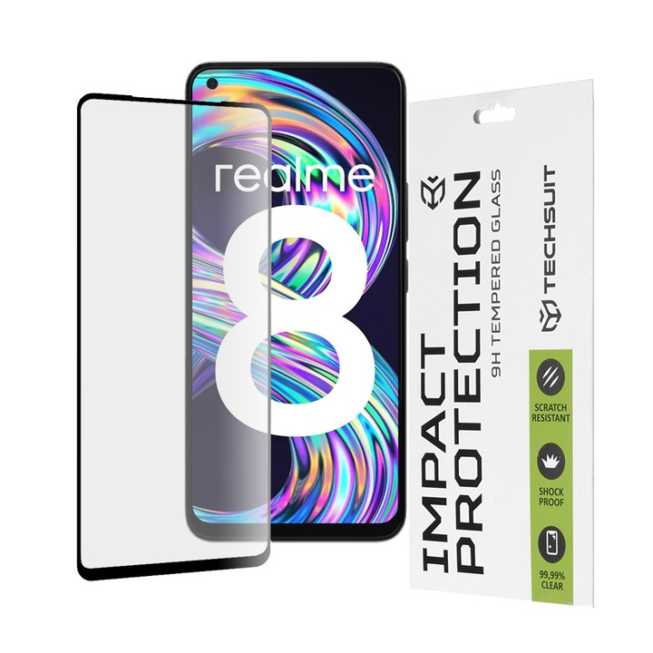 Протектор за екран Techsuit за Realme 8 Pro / 8, закалено стъкло, пълно лепило, 111D, черен