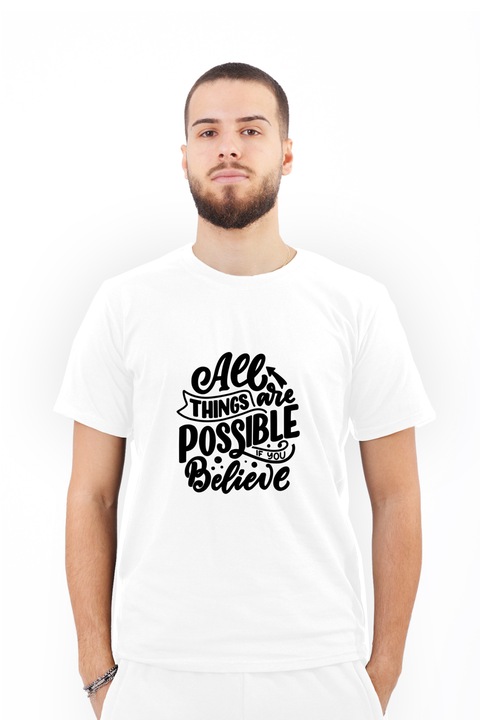 Tricou pentru barbati personalizat cu imagine all things are possible, Bumbac, Alb, XS