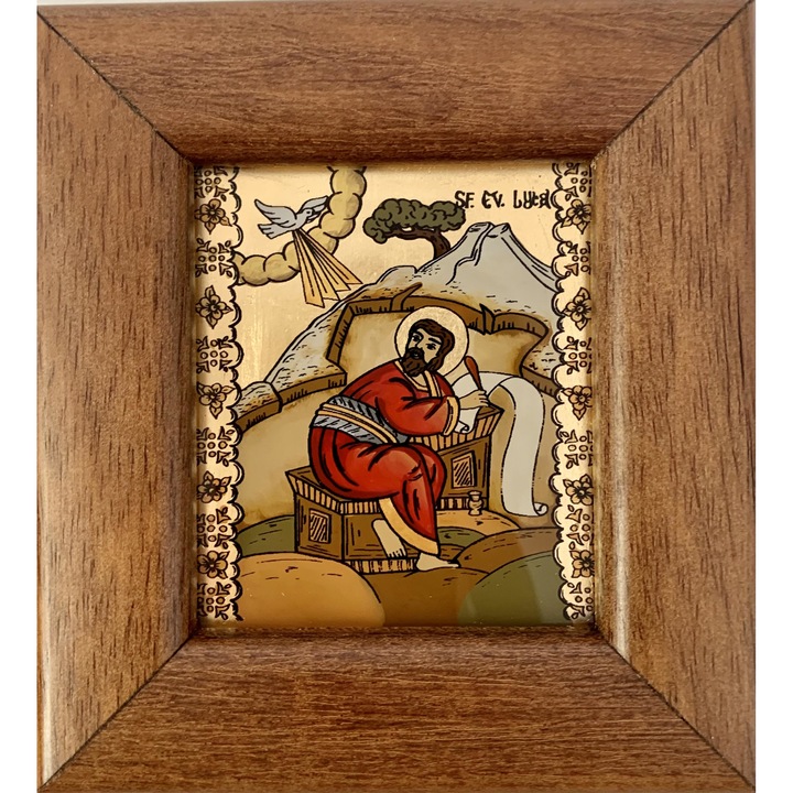Icoana pictata manual pe sticla, Sfantul Evanghelist Luca, Sf. Luca, 12 x 11 cm