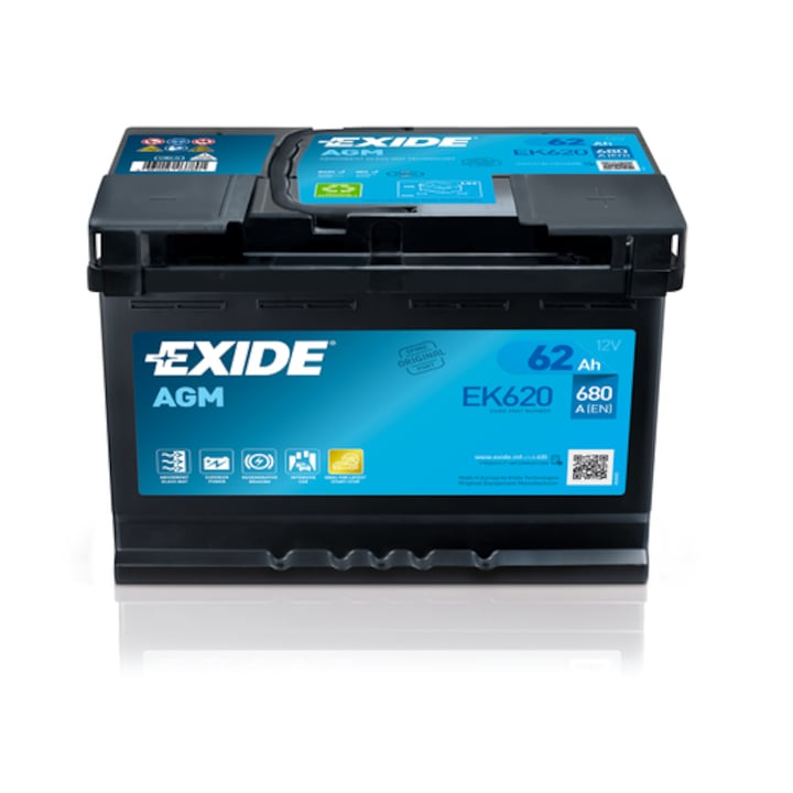 Акумулатор Exide Start-Stop AGM EK620, 12 V, 62 Ah, 680A, 242x175x190 mm
