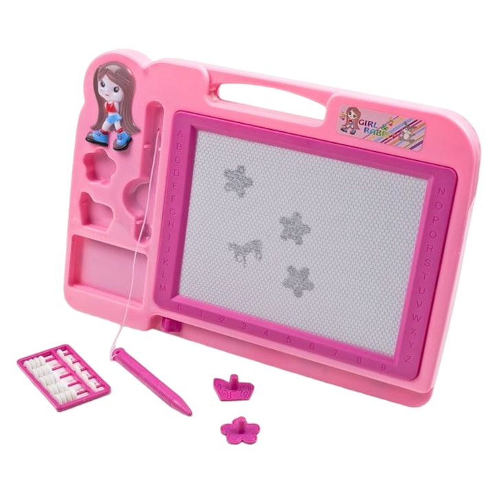 Tabla Magnetica educativa si distractiva, pentru scris si Desen, Roz, 21x30cm, 3ani+