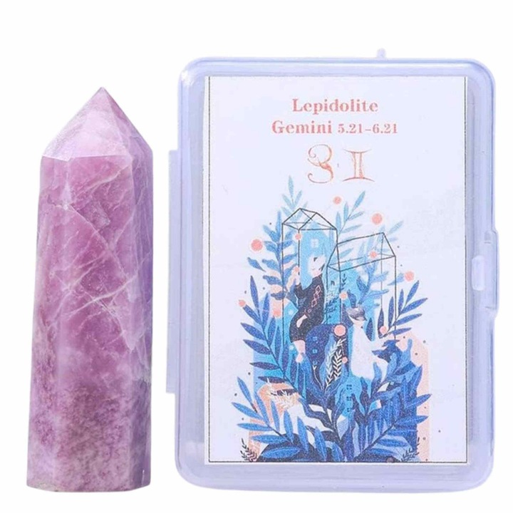 Lepidolit kristálypont 6 cm a 12 jegyhez - Féldrágakő a Gemini jelre jellemző