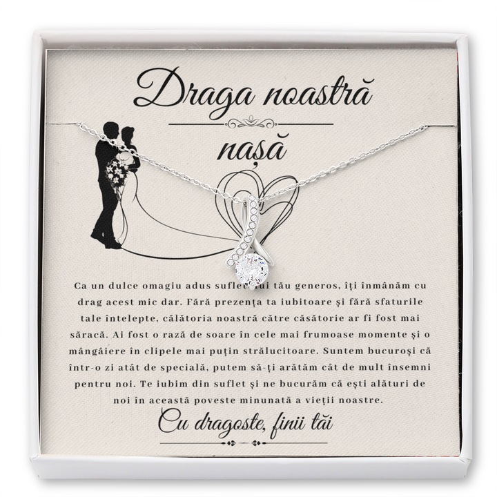 Set Colier Argint 925, Cu Pandant Tempting Beauty, Placat Cu Aur Alb 14K, JOYSTOS, Si Card Foto Cu Mesaj Pentru Nasa "Draga Noastra Nasa. Te iubim din suflet si ne bucuram ca esti alaturi de noi in aceasta poveste minunata a vietii noastre."