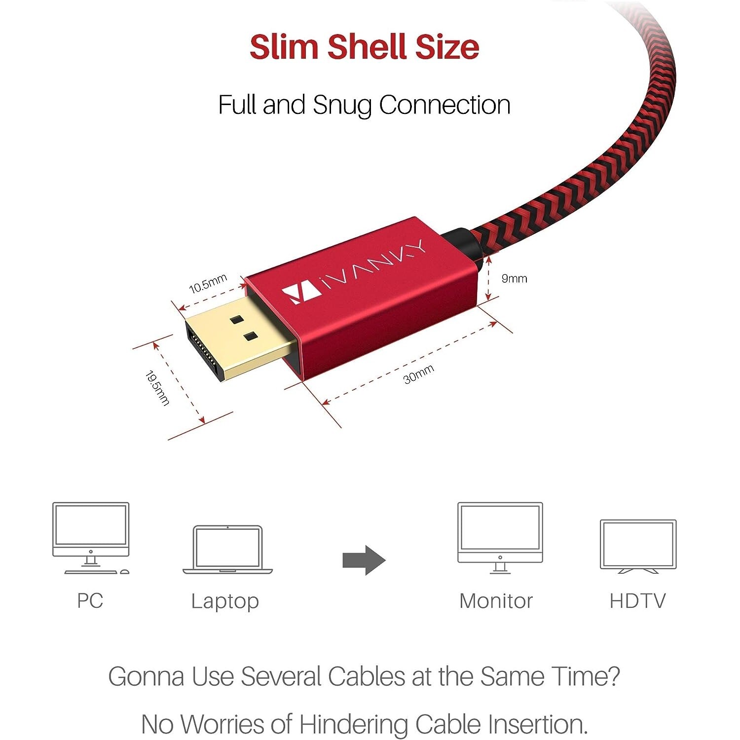Преходен кабел, iVANKY, Displayport към DIsplayport, 4K 60Hz, 2K 144 Hz ...