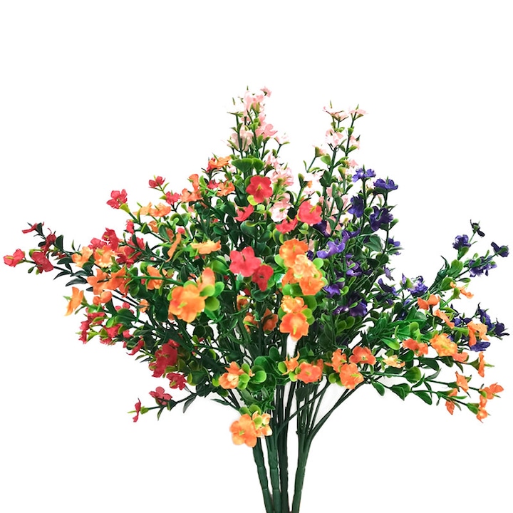 Комплект от 4 изкуствени цветя, Пластмаса/Коприна, Многоцветни