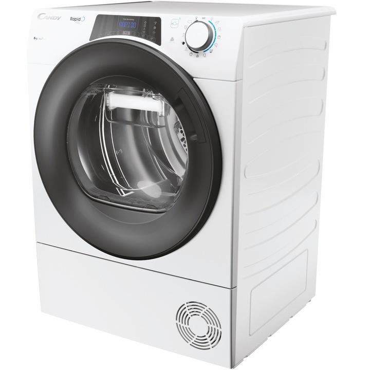 Uscator de rufe Candy Rapido Pro RPE H8A2TRE-S, Pompa de caldura, 8 kg, Clasa A++, WiFi, Easy Case, Programe rapide de uscare, Dry Senzor, Kilo Detector, Alb