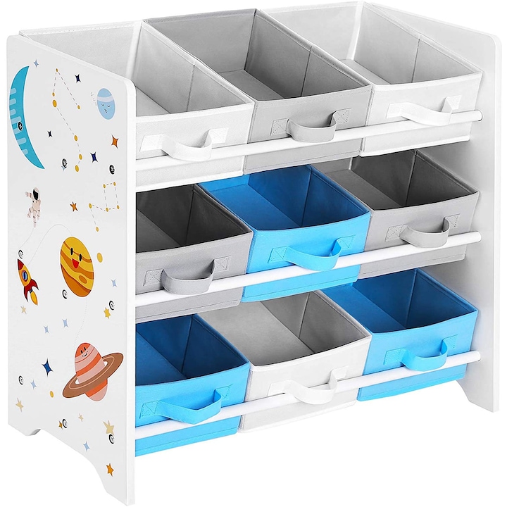 Raft de depozitare SONGMICS pentru copii, cu 9 cutii detasabile, pentru jucarii si carti, kit anti-rasturnare inclus, 62,5 x 29,5 x 60 cm, Multicolor