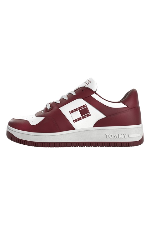 Tommy Jeans, Pantofi sport de piele, Alb/Visiniu