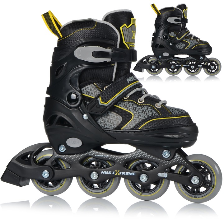 Állítható Görkorcsolya, Nils Extreme, NA14198, Fekete/Sárga, Korcsolya, ABEC-7, PU, 31-34