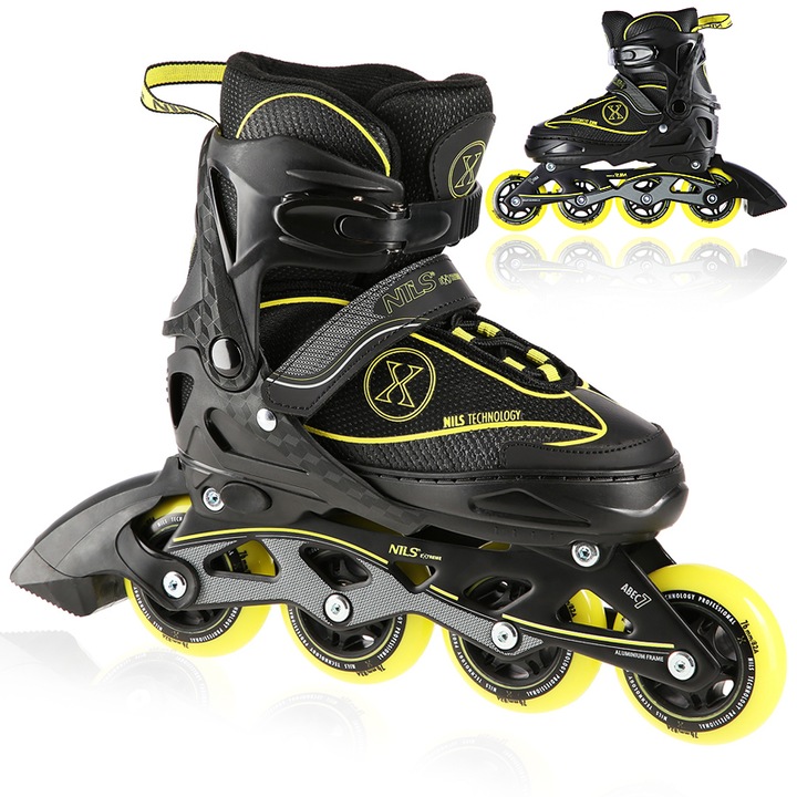 Állítható Görkorcsolya, Nils Extreme, NA11008, Fekete/Sárga, Korcsolya, ABEC-7, PU, 35-38