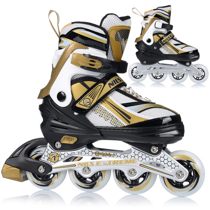 Állítható görkorcsolya, Nils Extreme, NA1123, Fekete/Arany, PU, 35-38