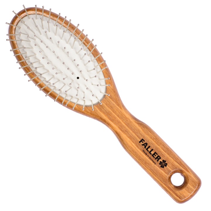 Perie ovala mica din lemn de fag finisat clasic pentru toate tipurile de par cu peri din otel inoxidabil